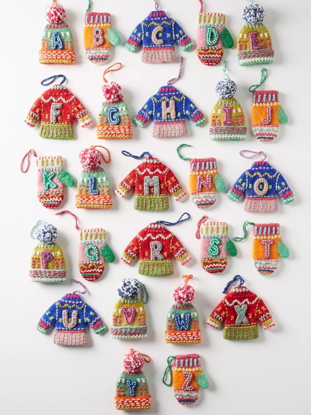 Anthropologie Bundled Up Monogram Ornaments A-Z Complete 26 Pc Collection